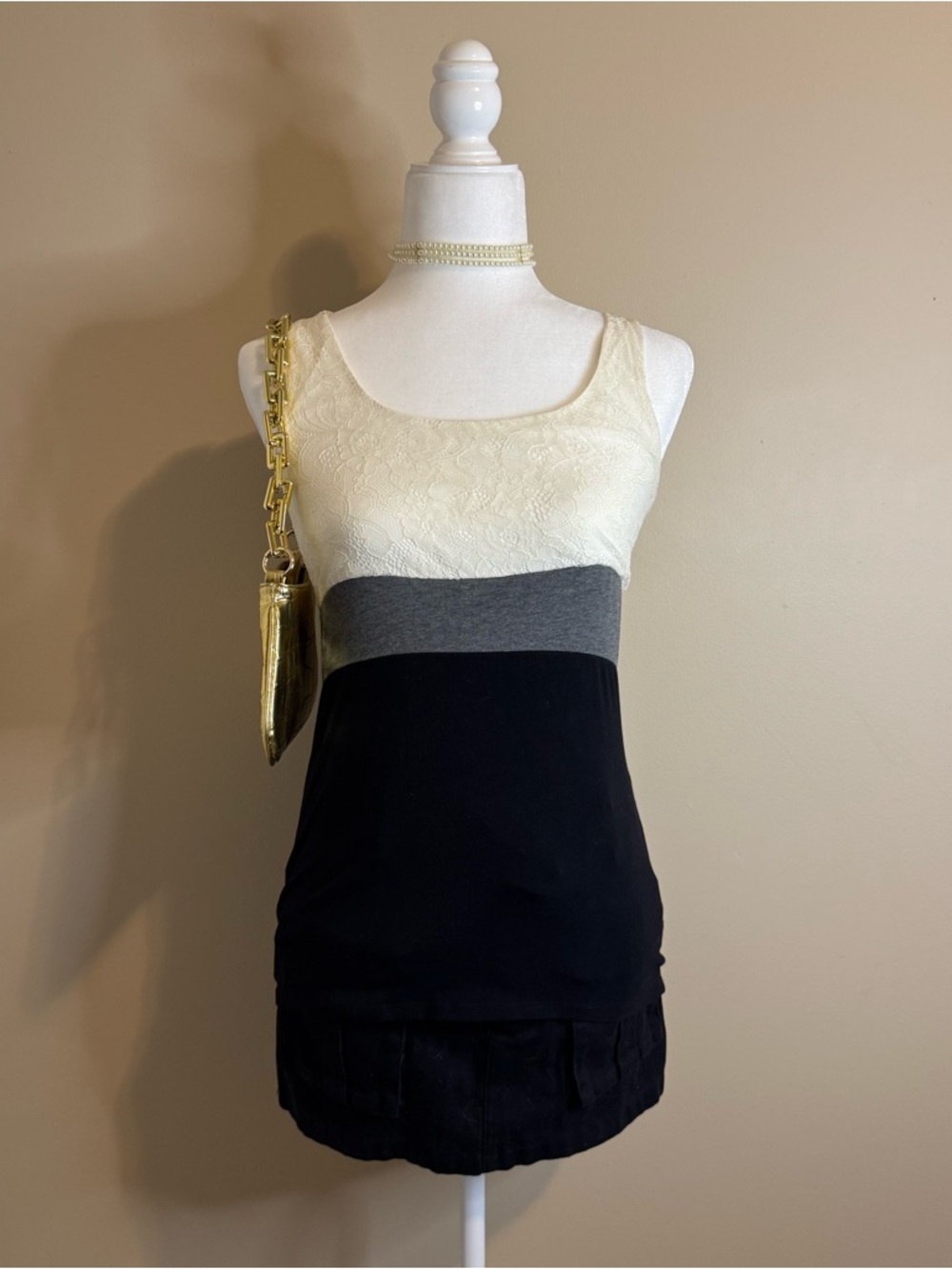 Express Ivory, Gray & Black Colorblock Tank